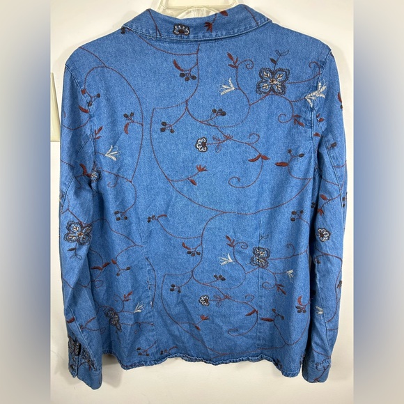 VTG Western Ms. Lee Whimsical Embroidered Top Women's XL Blue Floral Cottagecore - Picture 5 of 11